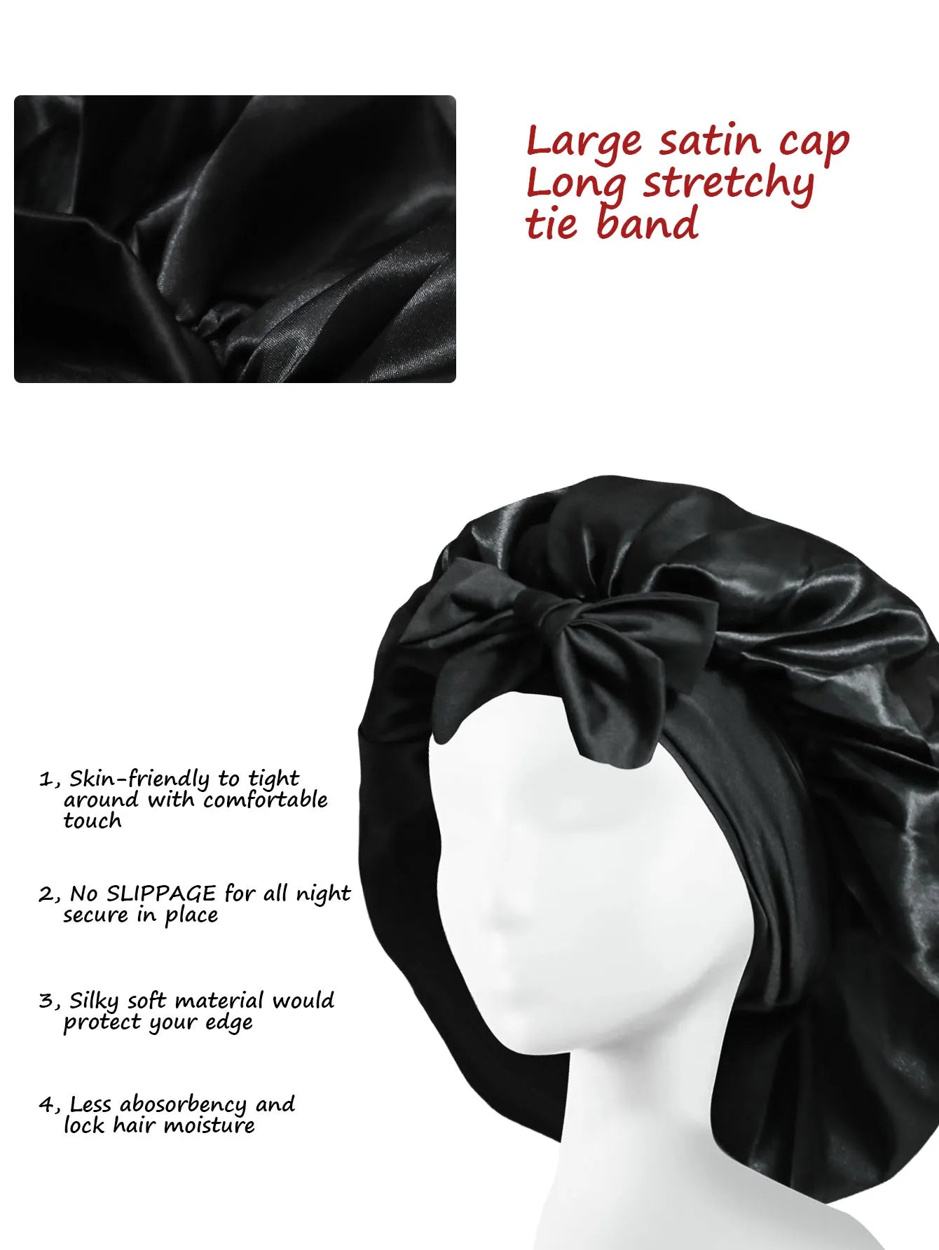 🌙 Adjustable Satin Sleep Bonnet – Soft Silk Hair Wrap with Tie Band 🌙